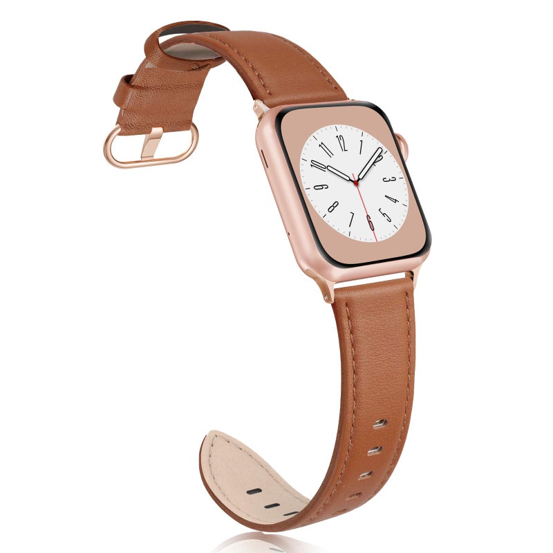 SWEES Leather Band Compatible for iWatch 38mm 40mm, Genuine Leather Replacement Strap Rose Gold Buckle Compatible iWatch Series 6 5 4 3 2 1 Sports & Edition Women And Men, Classic Brown - Image 1